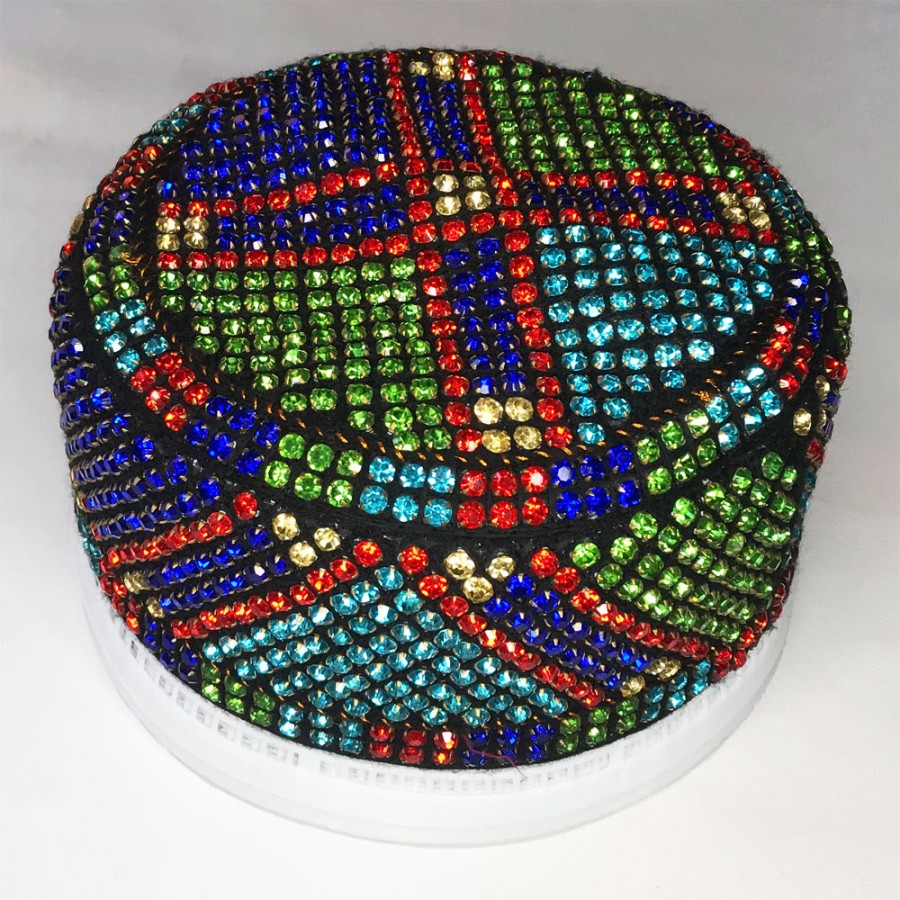 Multi Color Round Full Sindhi Nagina / Zircon Cap or Topi MKC-937